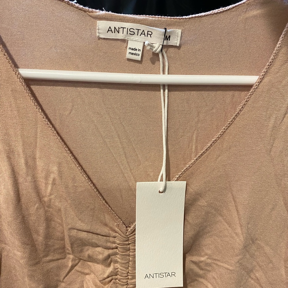 Women's Long Sleeve Ruched V-Neck Top in Dusty Rose - Picture 2 of 5